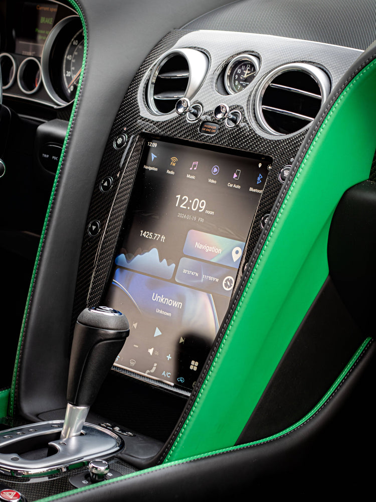 Tesla-style portrait touchscreen upgrade in a Bentley Continental GT