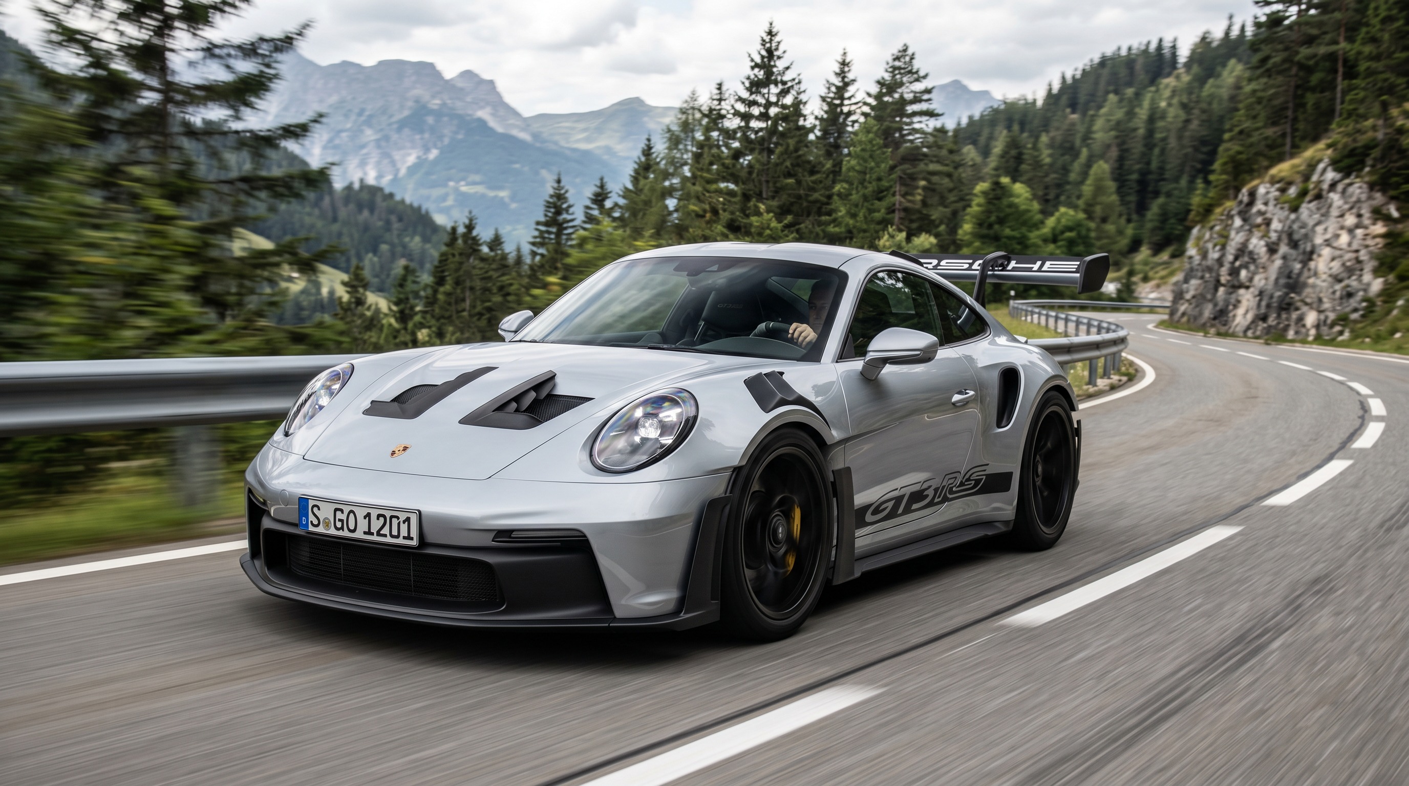 Porsche 911 GT3 RS on an alpine mountain road