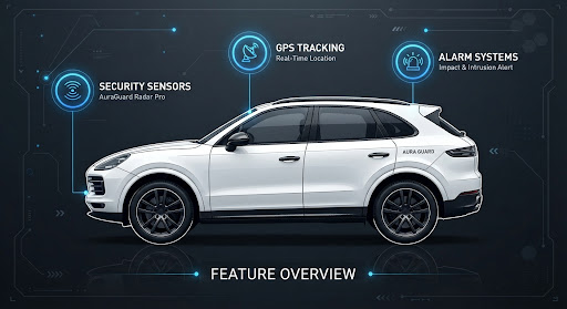Vehicle protected by security sensors and GPS tracking